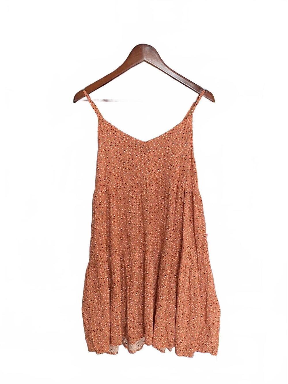 Papillon Tiered Orange Abstract Dot Spaghetti Strap Dress Size M